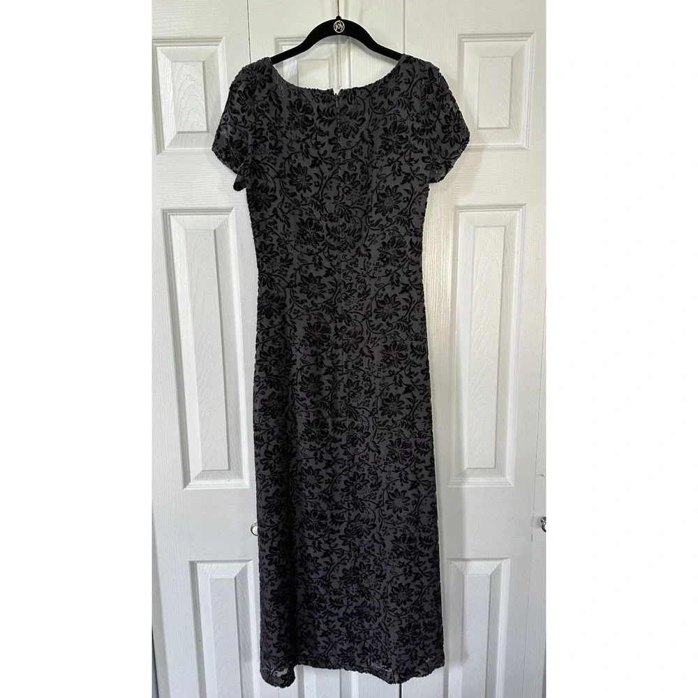 VTG Laura Ashley Dress Women 4 Gray Floral Velvet Burnout Maxi Y2K Silk